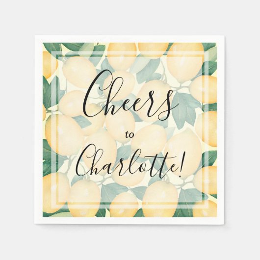 Boho Waterverf Lemons en Greenery Party Servet (Voorkant)