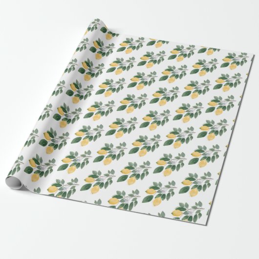 Boho Waterverf Lemons & Greenery Gift Cadeaupapier (Uitgerold)