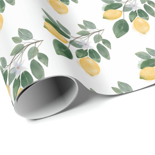 Boho Waterverf Lemons & Greenery Gift Cadeaupapier (Rol Hoek)