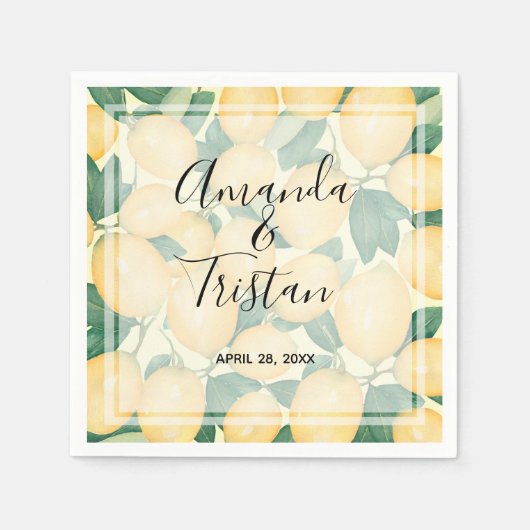 Boho Waterverf Lemons Greenery Servet (Voorkant)