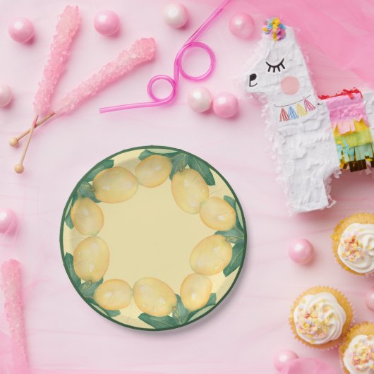 Boho Waterverf Lemons & Leaves Papieren Bordje (Feest)