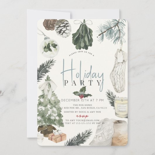 Boho Waterverf lichtblauw kerstfeestje Kaart (Voorkant)