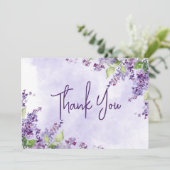 Boho Waterverf Lila Bloemen Bruiloft Bedankkaart (Staand voorkant)