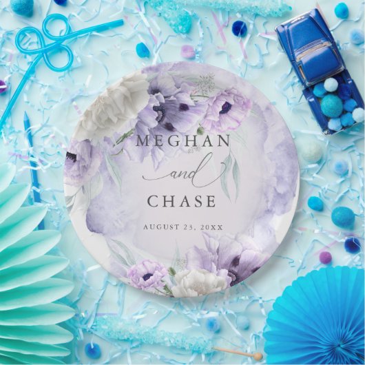 BOHO Waterverf Lila papavers Papieren Bordje (Feest)