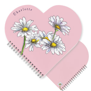 Boho Waterverf Madelief Roze Hart Kerstcadeau Notitieboek