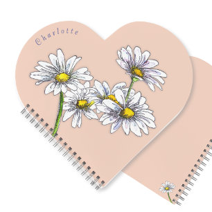 Boho Waterverf Madeliefje Perzik Hart Kerstcadeau Notitieboek