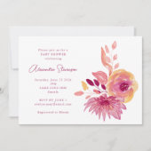 Boho Waterverf Magenta Red Flowers Baby shower Kaart (Voorkant)