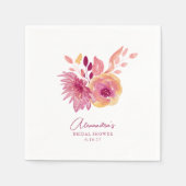 Boho Waterverf Magenta Red Flowers Vrijgezellenfee Servet (Voorkant)