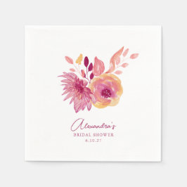 Boho Waterverf Magenta Red Flowers Vrijgezellenfee Servet