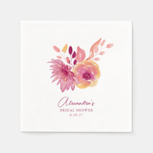 Boho Waterverf Magenta Red Flowers Vrijgezellenfee Servet