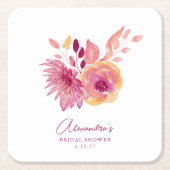 Boho Waterverf Magenta Rode Bloemen Bruiloft Kartonnen Onderzetters (Voorkant)