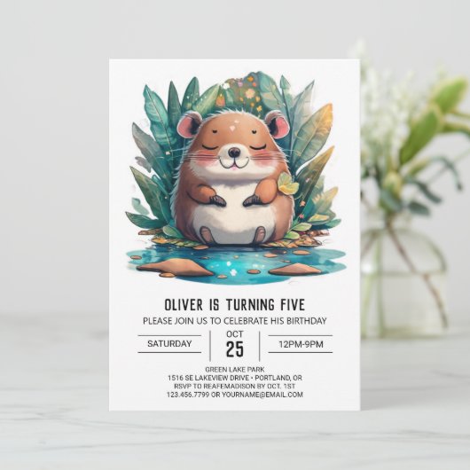 Boho Waterverf Magic Capybara Verjaardag Kaart (Staand voorkant)