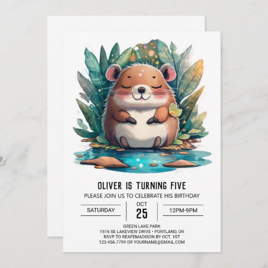 Boho Waterverf Magic Capybara Verjaardag Kaart (Voorkant / Achterkant)