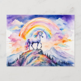 Boho-waterverf Magische Eenhoorn Onder Glanzende R Briefkaart