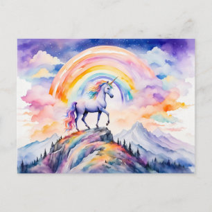 Boho-waterverf Magische Eenhoorn Onder Glanzende R Briefkaart