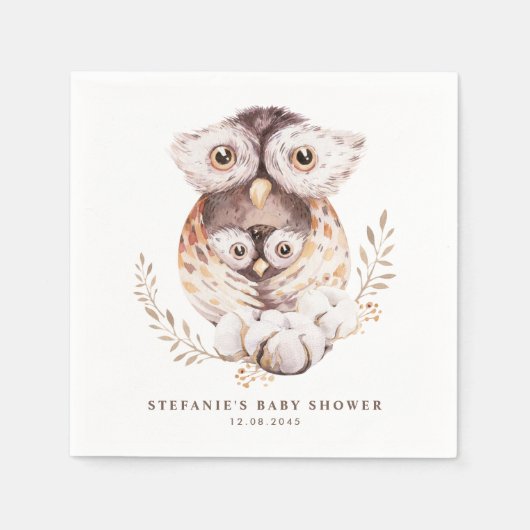 Boho Waterverf Mama en Baby Uil Baby shower Servet (Voorkant)