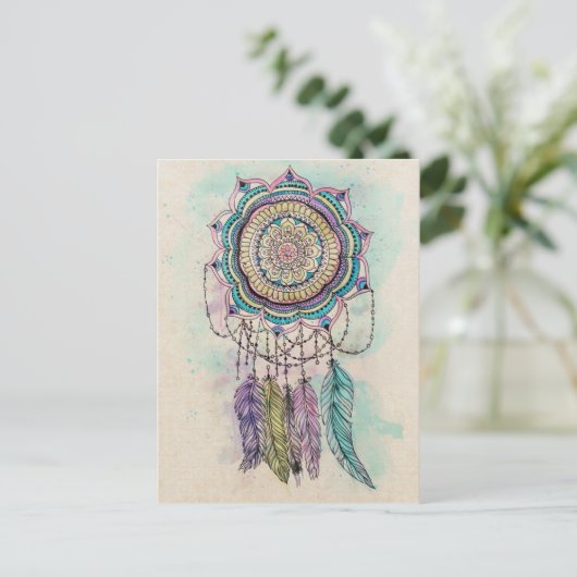 Boho Waterverf Mandala Dreamcatcher Briefkaart (Staand voorkant)