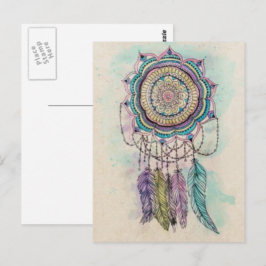 Boho Waterverf Mandala Dreamcatcher Briefkaart (Voorkant / Achterkant)