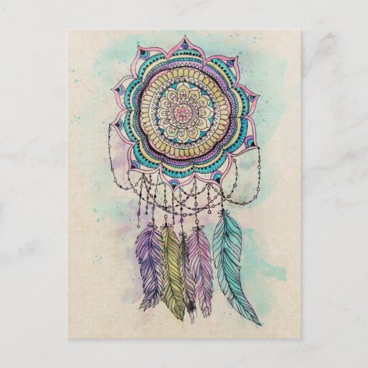 Boho Waterverf Mandala Dreamcatcher Briefkaart (Voorkant)
