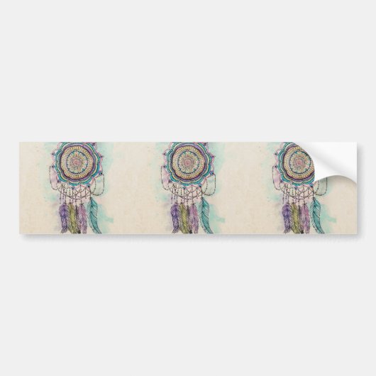 Boho Waterverf Mandala Dreamcatcher Bumpersticker (Voorkant)