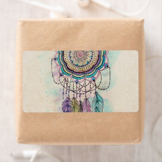 Boho Waterverf Mandala Dreamcatcher Etiket (Insitu)