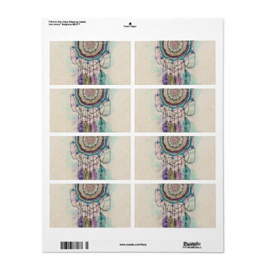 Boho Waterverf Mandala Dreamcatcher Etiket (Full Sheet)