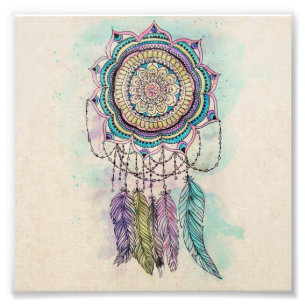 Boho Waterverf Mandala Dreamcatcher Foto Afdruk
