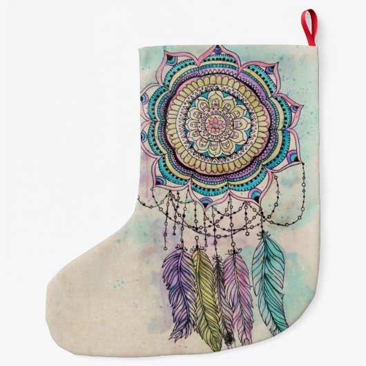 Boho Waterverf Mandala Dreamcatcher Grote Kerstsok (Achterkant)