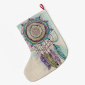 Boho Waterverf Mandala Dreamcatcher Grote Kerstsok (Achterkant (Hangend))
