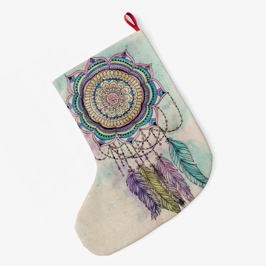 Boho Waterverf Mandala Dreamcatcher Grote Kerstsok (Achterkant (Hangend))