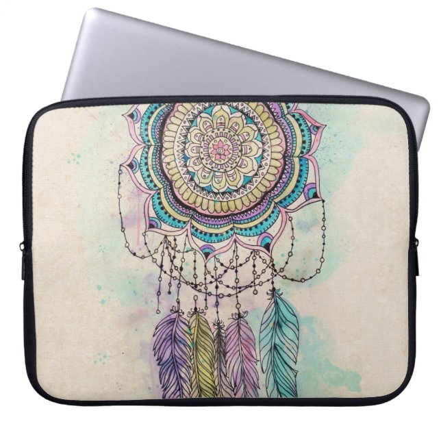 Boho Waterverf Mandala Dreamcatcher Laptop Sleeve (Voorkant)