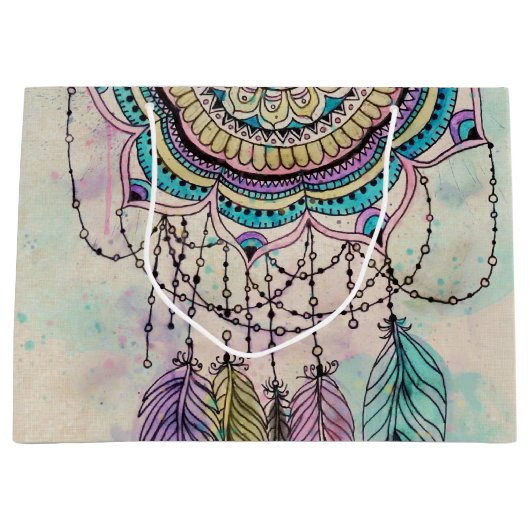 Boho Waterverf Mandala Dreamcatcher Large Cadeautasje (Voorkant)