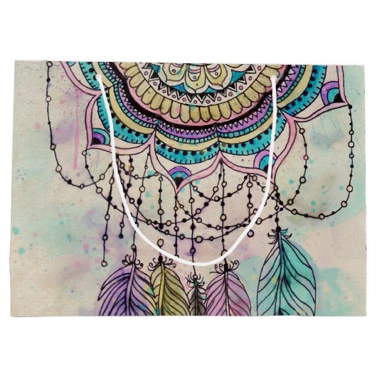 Boho Waterverf Mandala Dreamcatcher Large Cadeautasje (Achterkant)