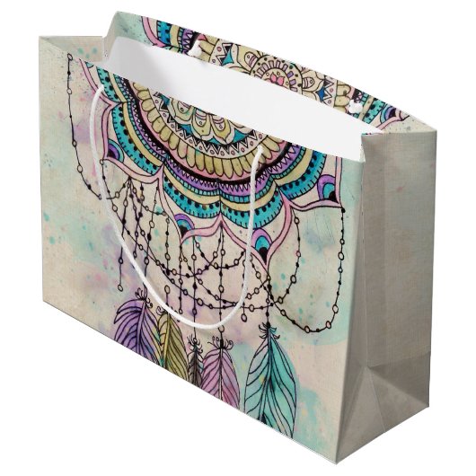 Boho Waterverf Mandala Dreamcatcher Large Cadeautasje (Achterkant Gekanteld)