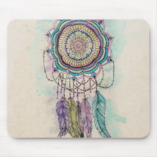 Boho Waterverf Mandala Dreamcatcher Muismat (Voorkant)