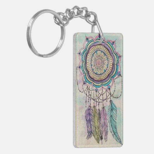 Boho Waterverf Mandala Dreamcatcher Sleutelhanger (Voorkant Links)