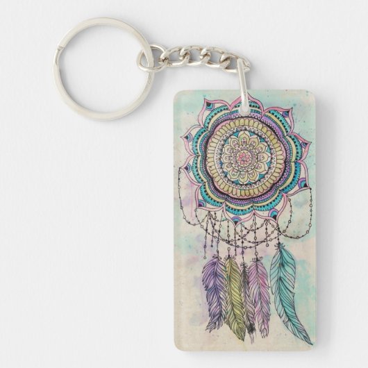 Boho Waterverf Mandala Dreamcatcher Sleutelhanger (Voorkant)