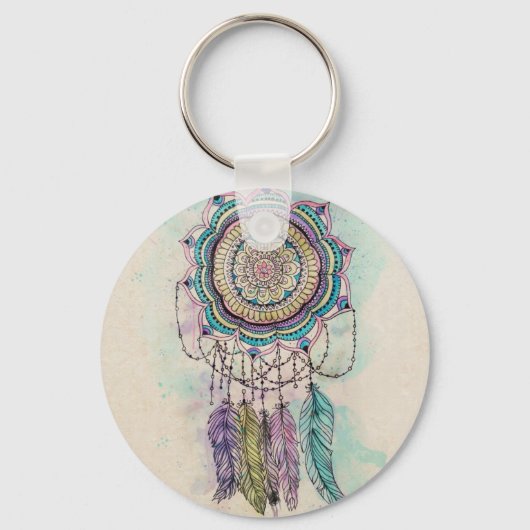 Boho Waterverf Mandala Dreamcatcher Sleutelhanger (Voorkant)
