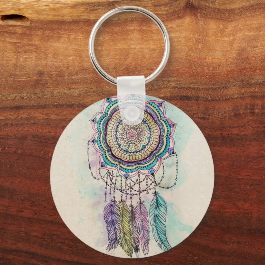 Boho Waterverf Mandala Dreamcatcher Sleutelhanger (Voorkant)