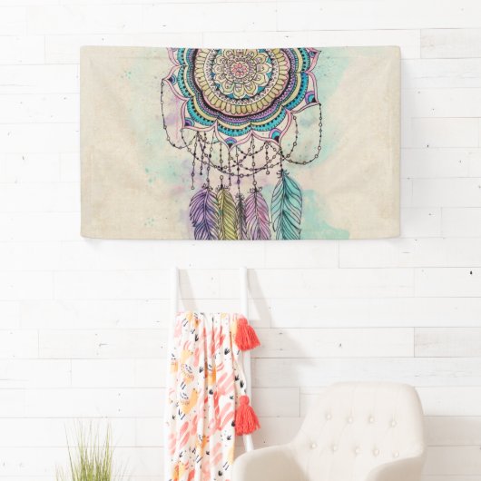Boho Waterverf Mandala Dreamcatcher Spandoek (Insitu)