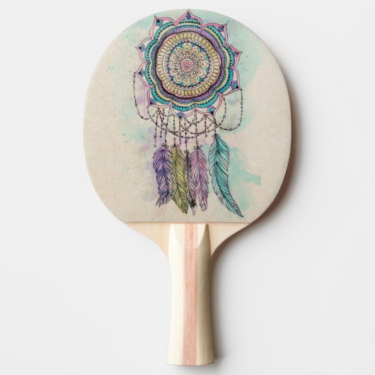 Boho Waterverf Mandala Dreamcatcher Tafeltennisbatje (Voorkant)