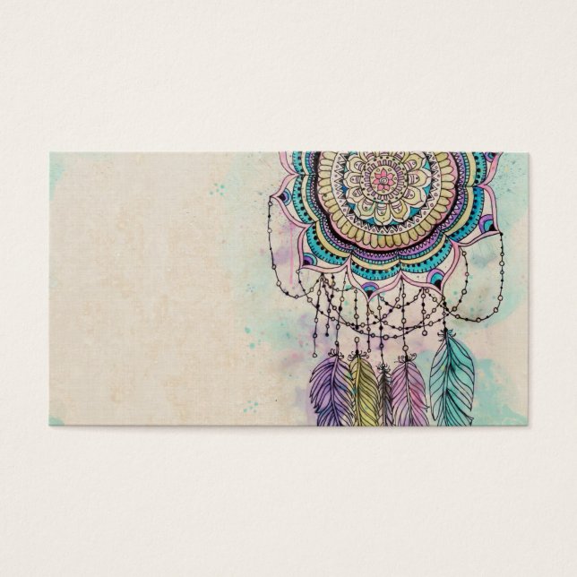Boho Waterverf Mandala Dreamcatcher Visitekaartjes (Voorkant)