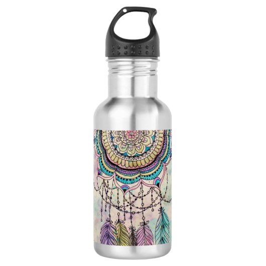 Boho Waterverf Mandala Dreamcatcher Waterfles (Voorkant)