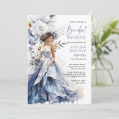 Boho waterverf marine en witte bloem bruidsjurk kaart (Staand voorkant)