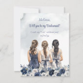 Boho Waterverf marineblauw wit bloemenbruidsmeisje Kaart (Voorkant)