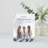 Boho Waterverf marineblauw wit bloemenbruidsmeisje Kaart (Staand voorkant)