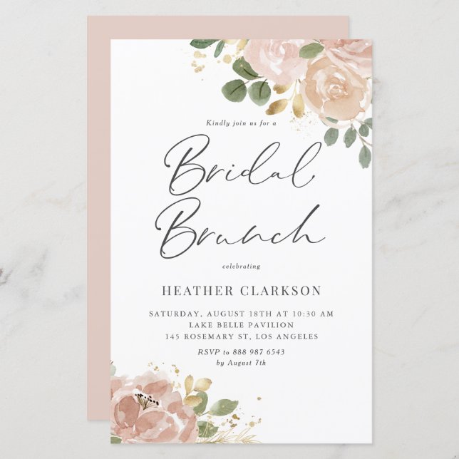 Boho Waterverf Mauve Peach Bloemen Bruidsbrunch (Voorkant / Achterkant)