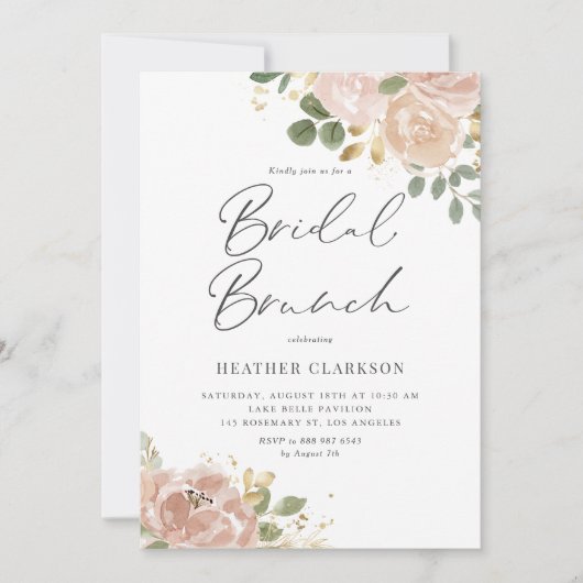 Boho Waterverf Mauve Peach Bloemen Bruidsbrunch Kaart (Voorkant)