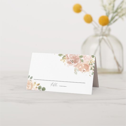 Boho Waterverf Mauve Peach Bloemen Huwelijk Plaatskaartje (Voorkant)