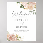 Boho Waterverf Mauve Peach Bloemen Huwelijk Poster (Voorkant)